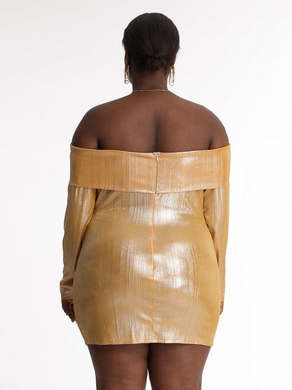Metallic Silk Off Shoulder Dress
