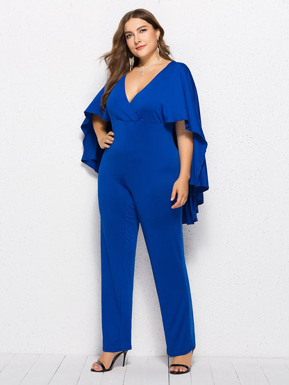 Bat Sleeve V-neck Solid Jumpsuit