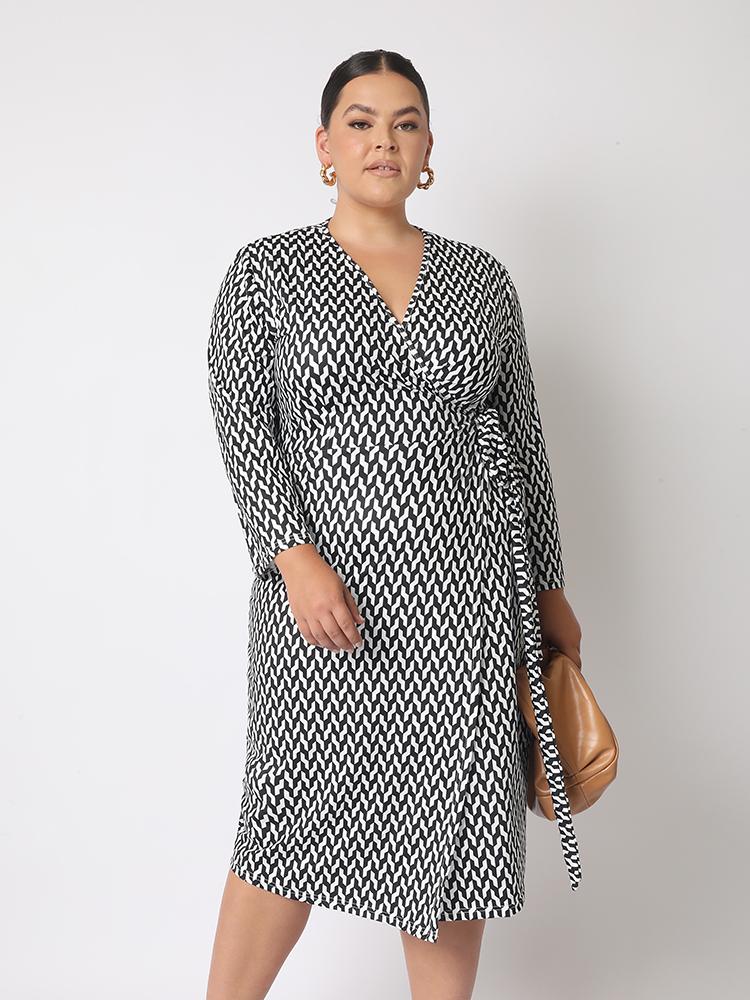 Geometric Print Wrap Dress