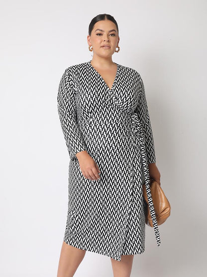 Geometric Print Wrap Dress