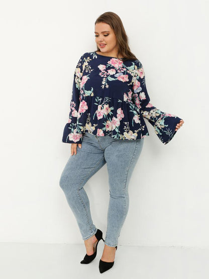 Floral Ruffled Crew Neck Top