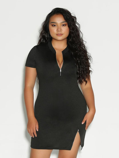 Zipper Hem Neckline Dress