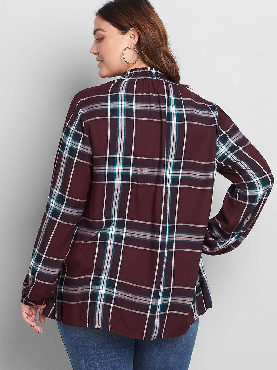 Plaid Stand Collar Blouse