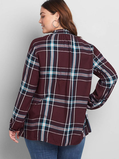 Plaid Stand Collar Blouse