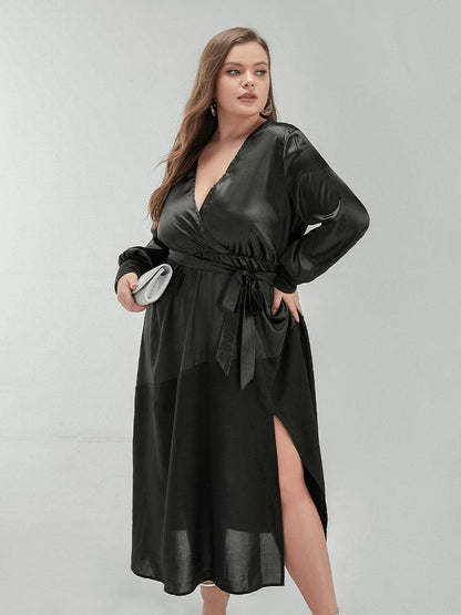 Solid Stitching Wrap Dress
