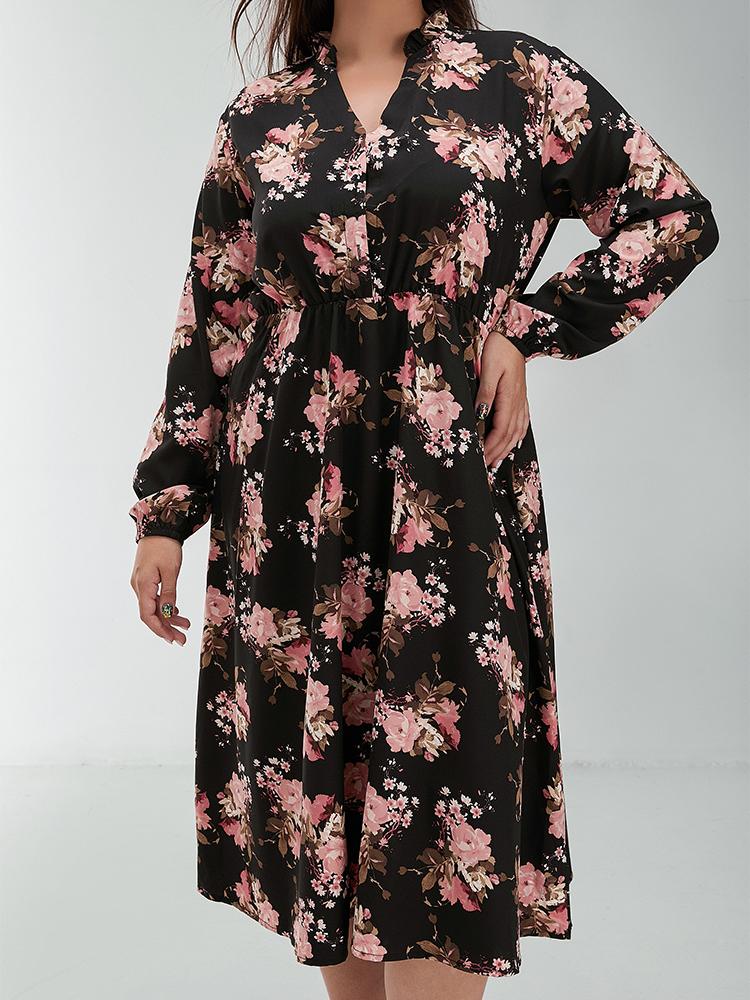 Floral Long Sleeve Midi Dress
