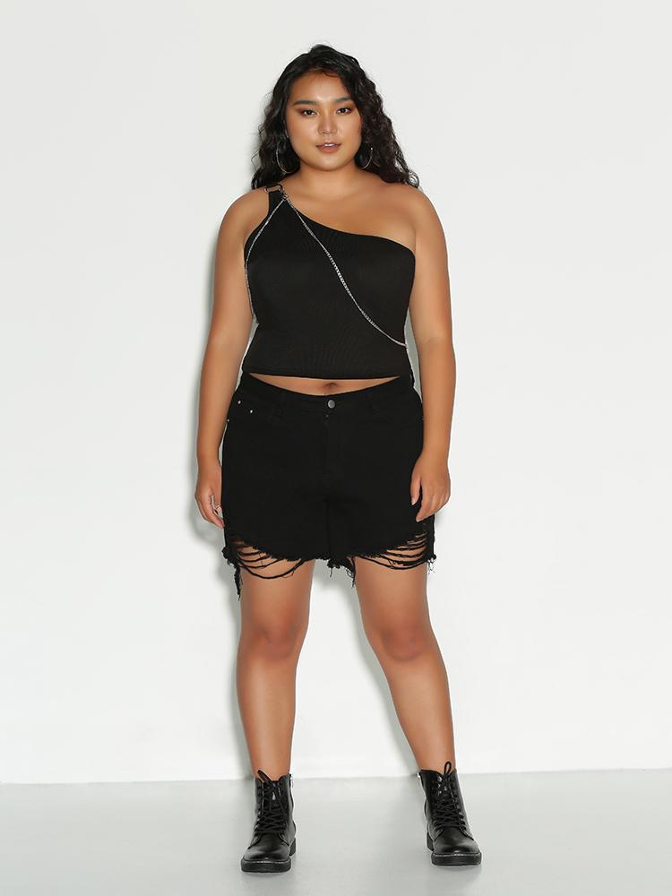 Zipper Ring One Shoulder Top