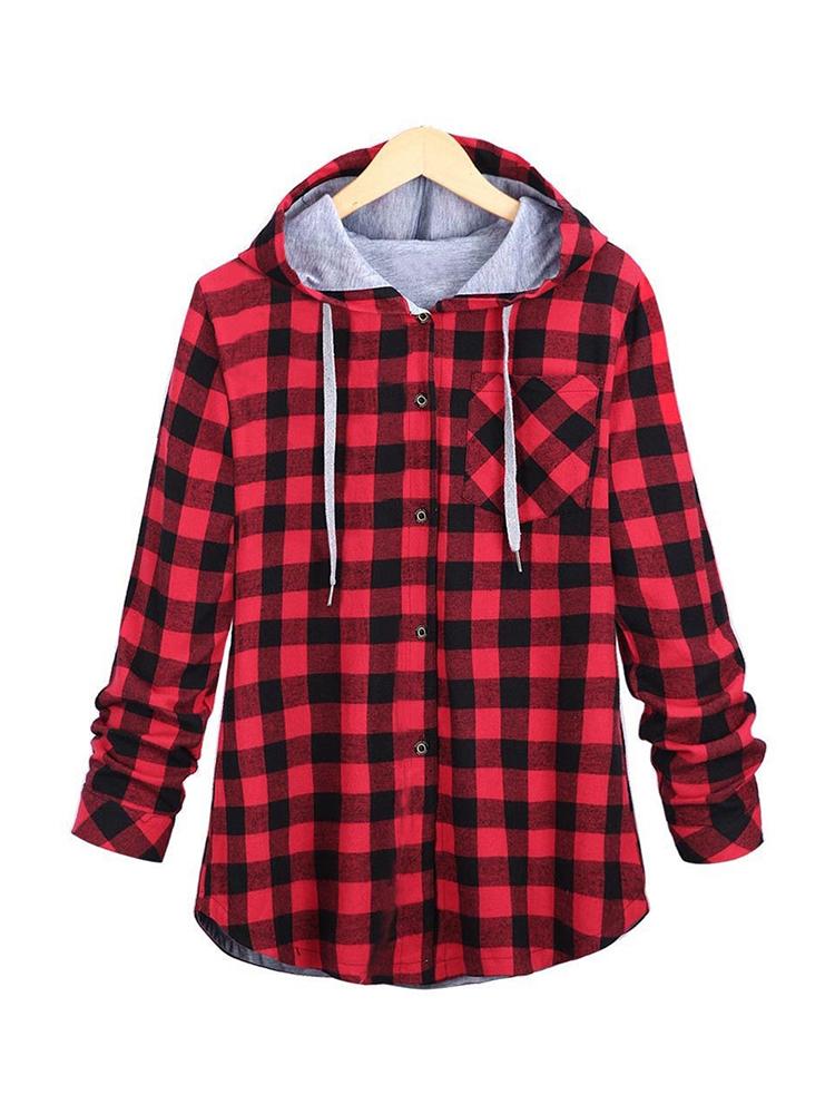 Plaid Drawstring Hoodie