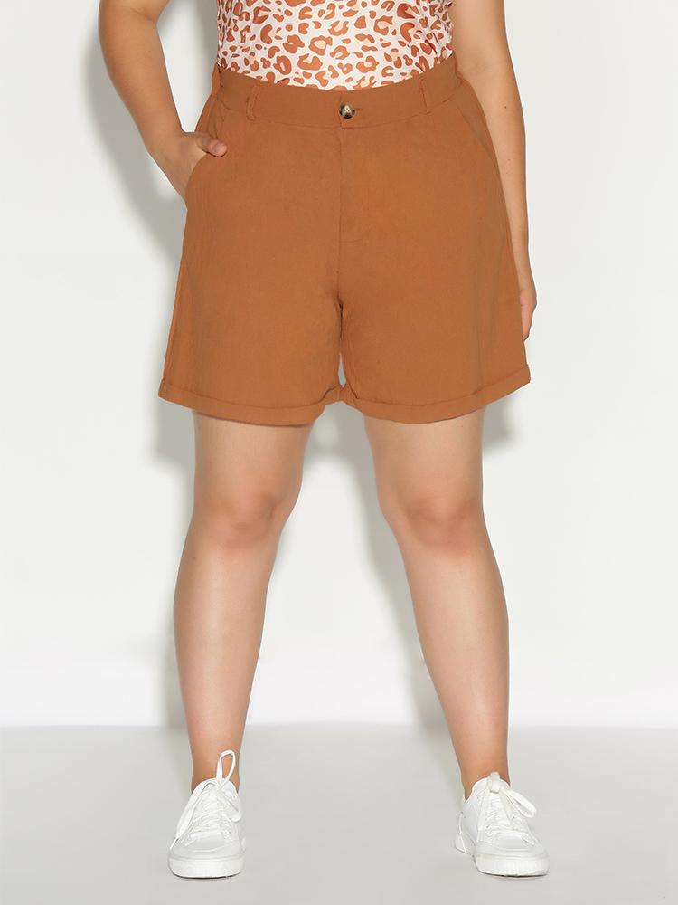 Button Waist Roll Hem Shorts