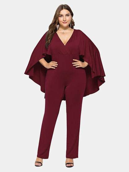 Bat Sleeve V-neck Solid Jumpsuit