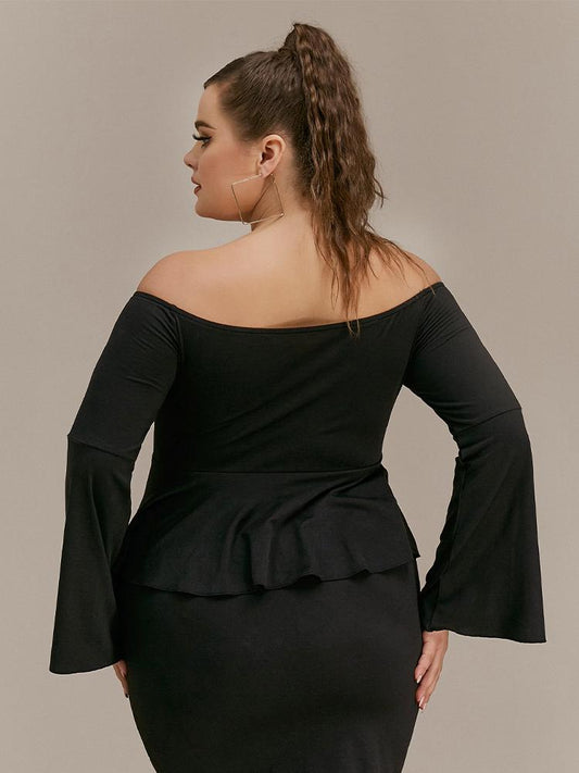 Off Shoulder Flared Sleeves Bodycon Dress
