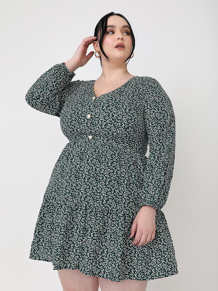 Floral V-Neck Ruffle Hem Dress