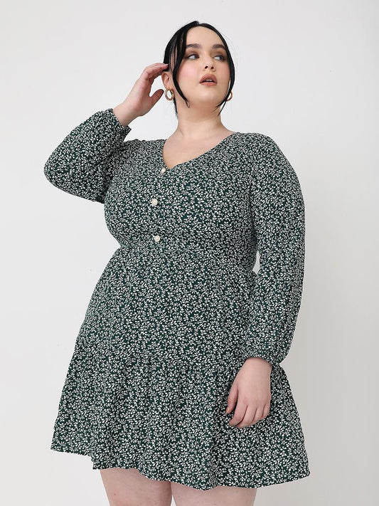 Floral V-Neck Ruffle Hem Dress