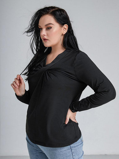 Front Twisted V-neck Long Sleeve T-Shirt