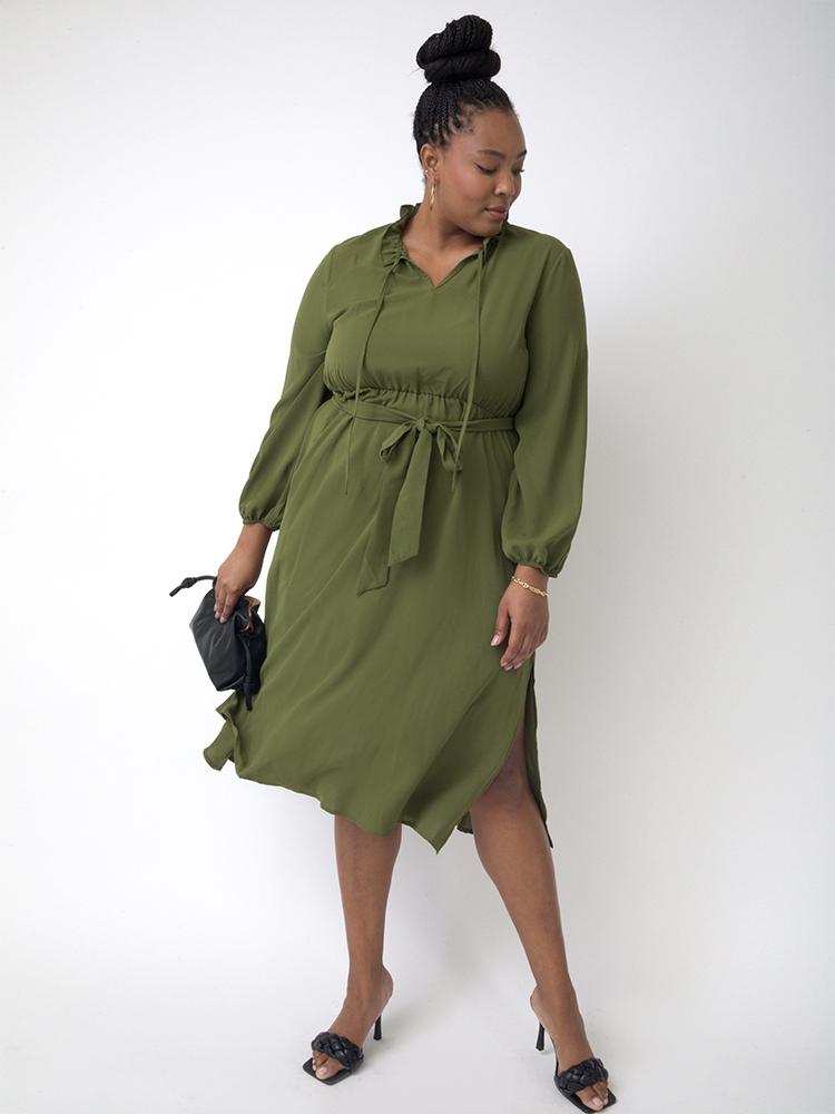 Solid Color Split Dress