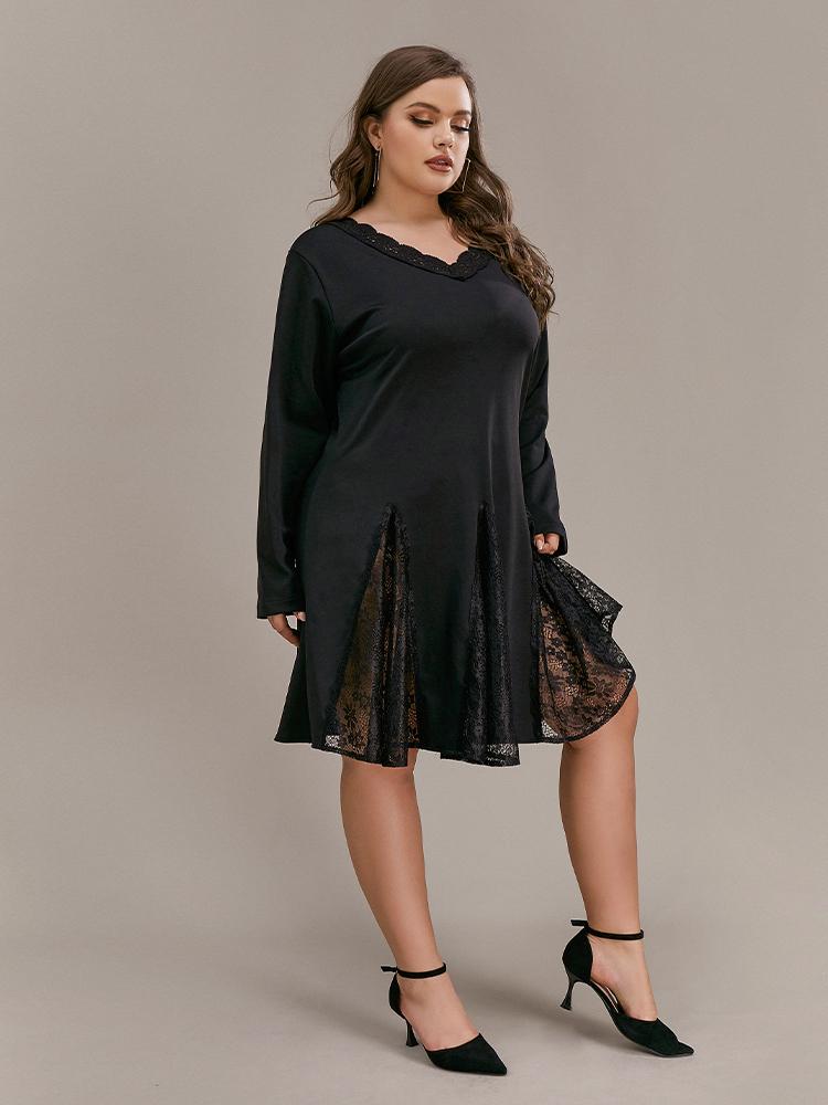 Sexy Lace Stitching V-neck Dress