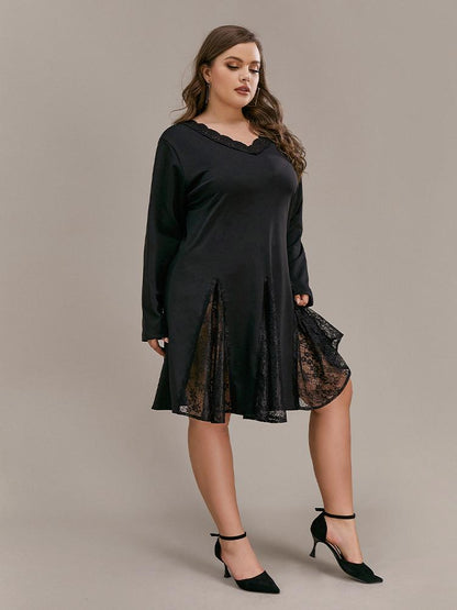 Sexy Lace Stitching V-neck Dress