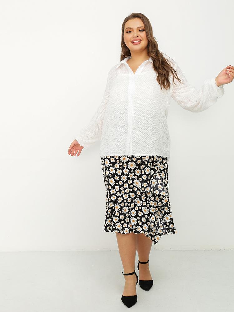 See-through Curved Hem Blouse