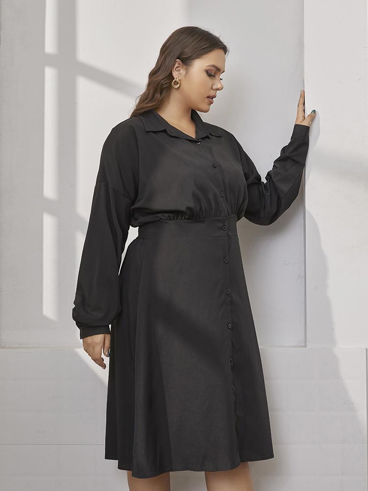 Solid Button Split Shirt Dress