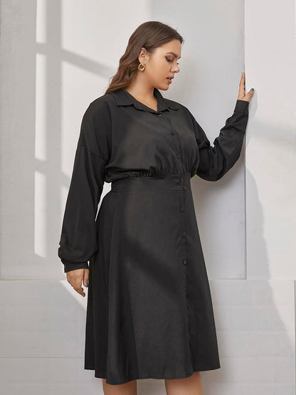 Solid Button Split Shirt Dress