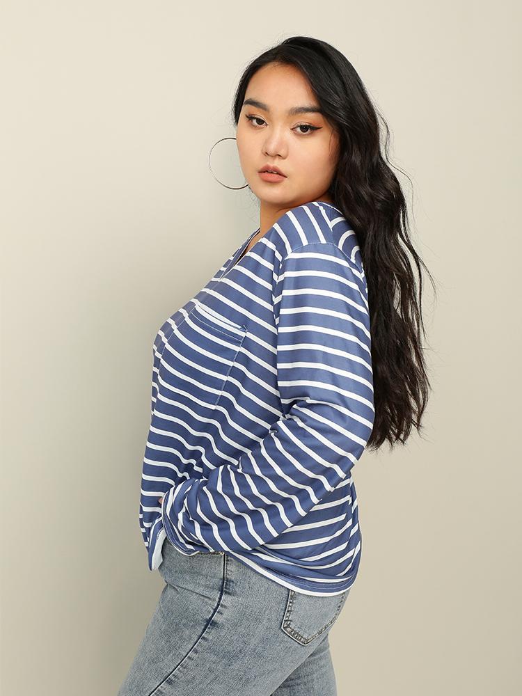 Blue Striped V-Neck T-Shirt