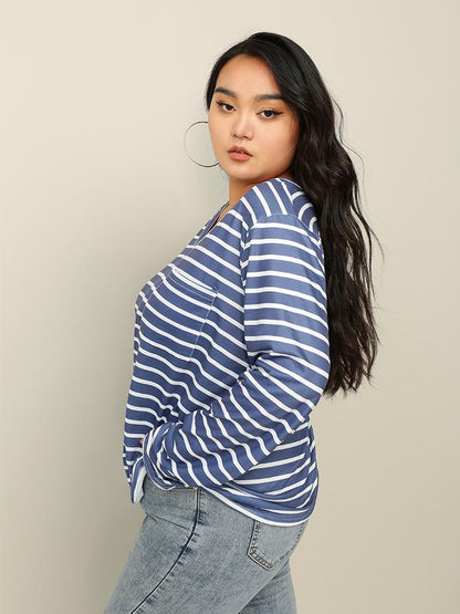 Blue Striped V-Neck T-Shirt