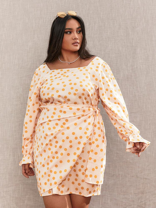 Polka Dot Lace Long Sleeve Dress