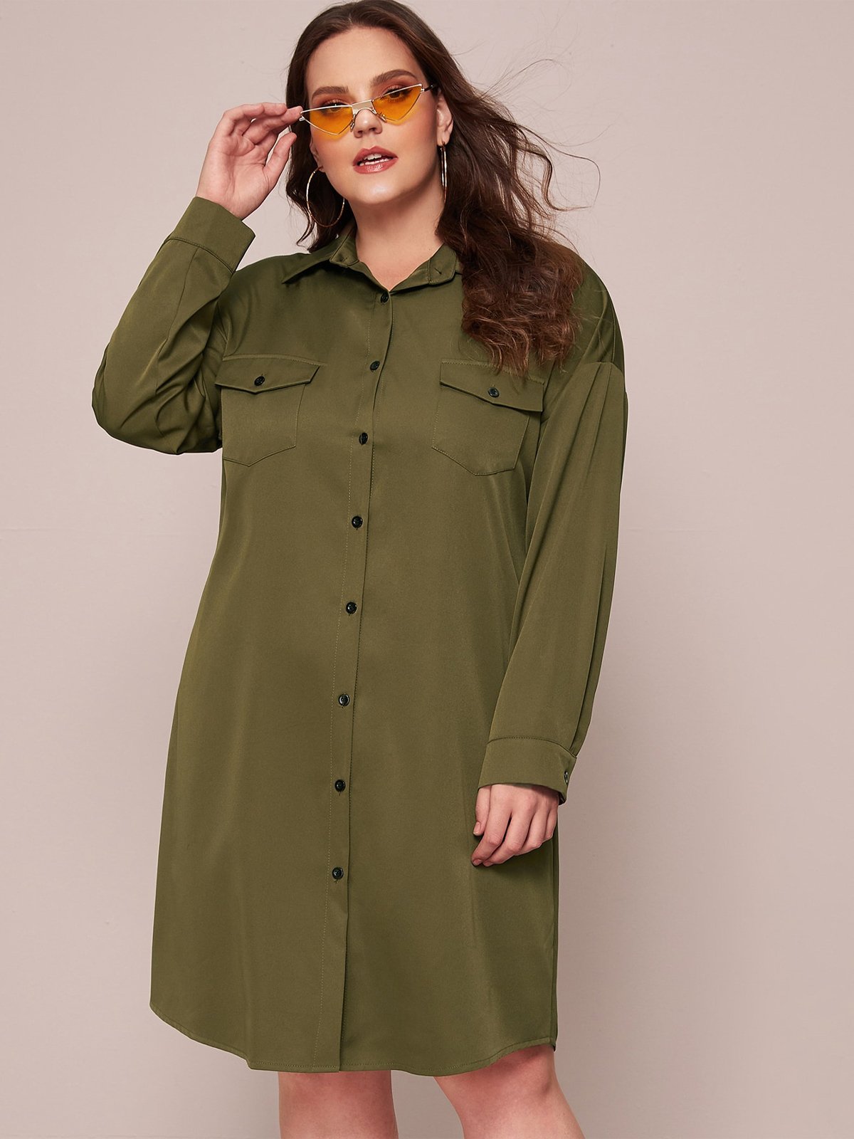 Tooling Single-breasted Pocket Dresses