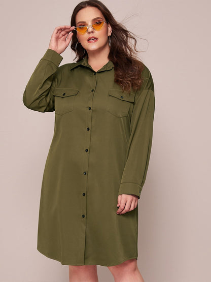 Tooling Single-breasted Pocket Dresses