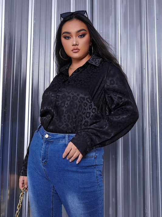 Black Leopard Print Long Sleeve Blouse