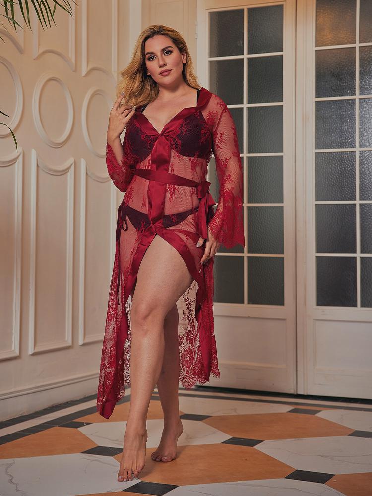 Lace Long Sleeve Robe Loungewear