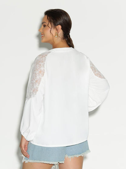 Lace Knotted Notched Blouse