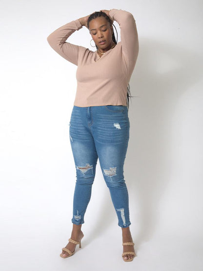 Solid Color V-neck Crop Top