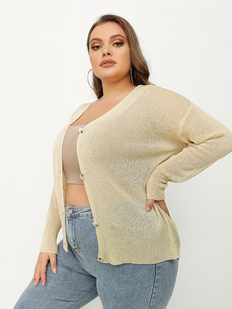 Button Solid Drop Shoulder Cardigan