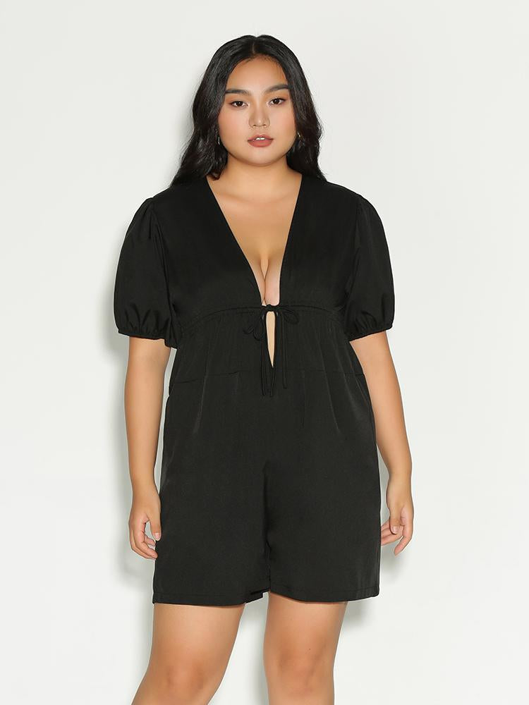 Plunge Neck Knotted Romper