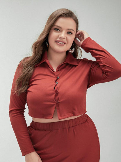 Solid Button Lapel Crop Top