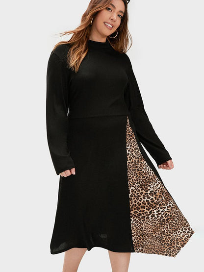 Leopard Patchwork Long Sleeve Dress