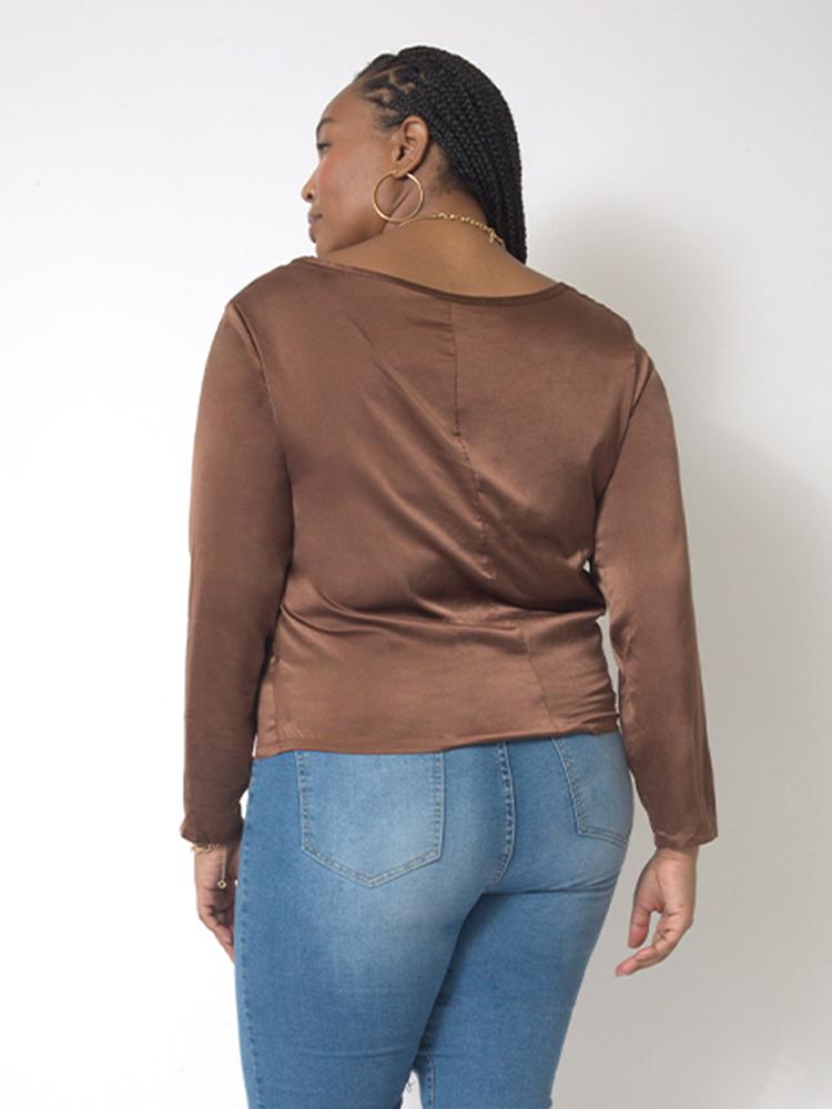 Solid Pleated Long Sleeved Tops