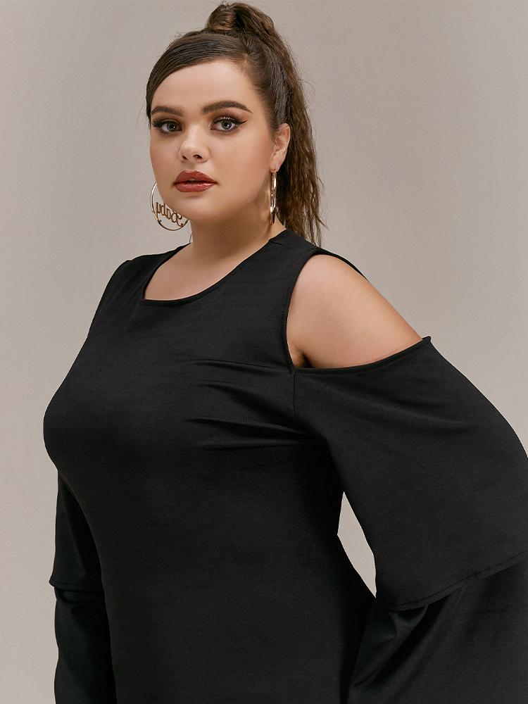 Flared Sleeve Cold Shoulder Dress