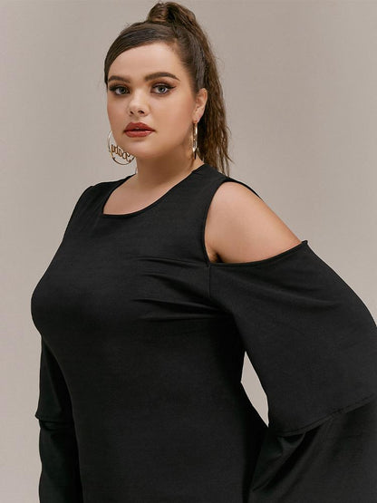 Flared Sleeve Cold Shoulder Dress