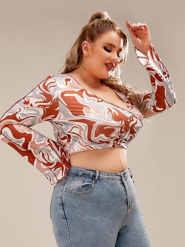 Water Ripple Deep V Surplice Neck Blouse