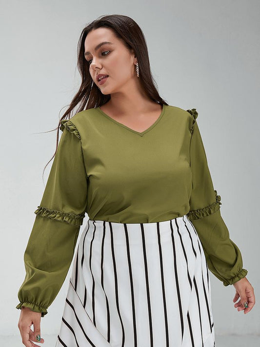 Ruffle Sleeve V-neck Blouse