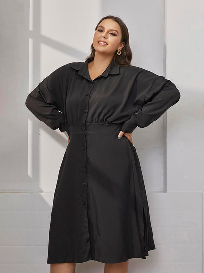 Solid Button Split Shirt Dress