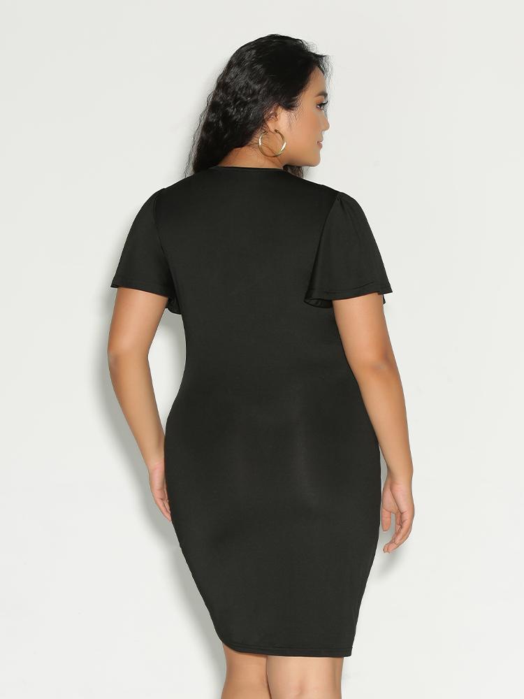 Ruched Knot Surplice Neck Dress