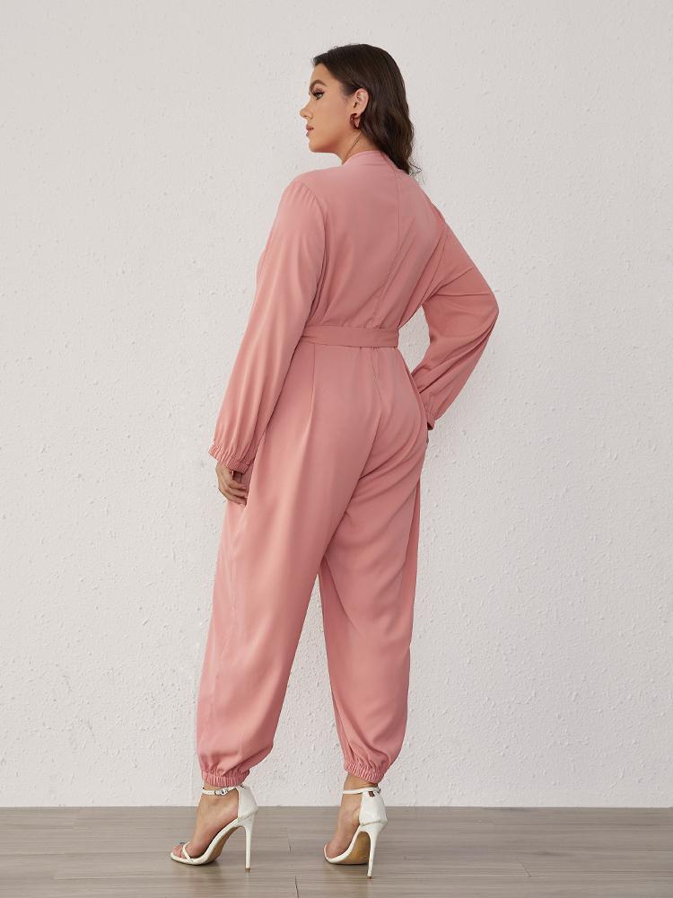 Solid Tied V-neck Casual Jumpsuit