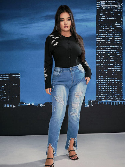 Bat Cobweb Printed Long Sleeve T-shirt