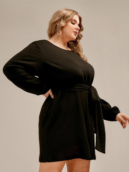 Solid Tie Round Neck Mini Dress