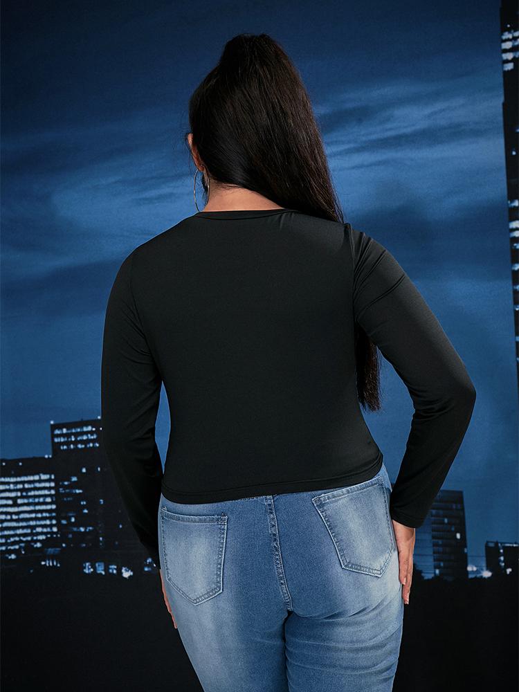 Skull Paw Print Long-sleeved Crop T-shirt