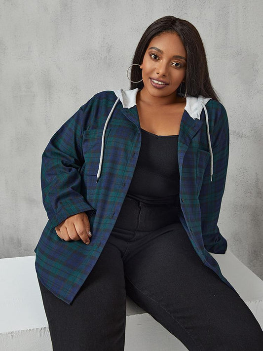 Plaid Print Hooded Blouse
