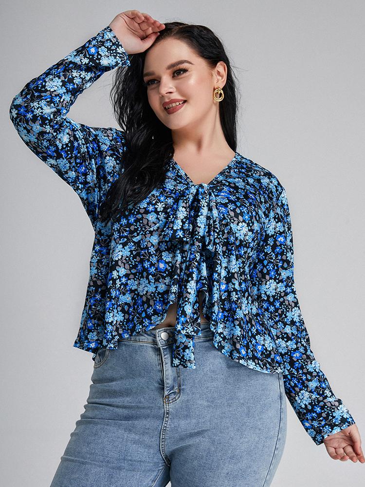 Ditsy Floral Bowknot Crop Blouse